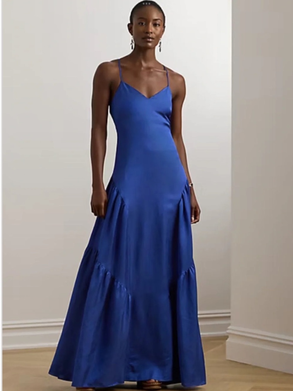 Lauren Ralph Lauren Linen-blend Shantung Sleeveless Gown In Blue, size 16